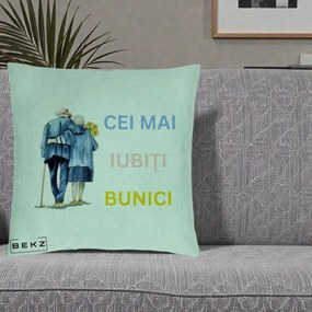 Cadou pentru Bunici - Perna Personalizata Cei Mai Iubiti Bunici Acuarela Spate, 40x40 cm, Verde Menta, Husa Detasabila, Perna Inclusa, BEKZ®