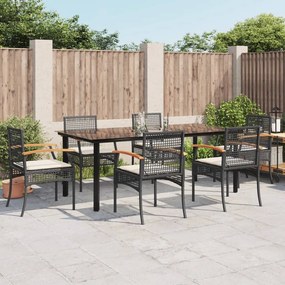 vidaXL Set mobilier de grădină cu perne, 7 piese, negru, poliratan