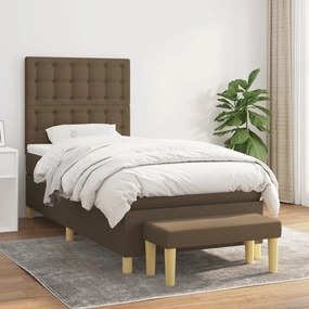 vidaXL Pat box spring cu saltea, maro închis, 90x200 cm, textil