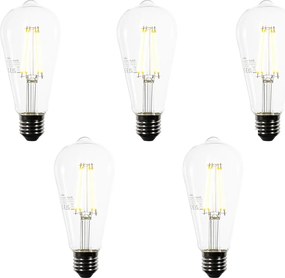 Set de 5 becuri LED E27 ST64 transparente 3,8W 806 lm 3000K
