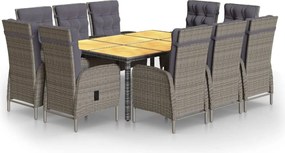 vidaXL Set mobilier de grădină, 11 piese, gri, poliratan