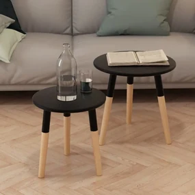 244735 vidaXL Set masă laterală 2 piese, lemn masiv de pin, negru