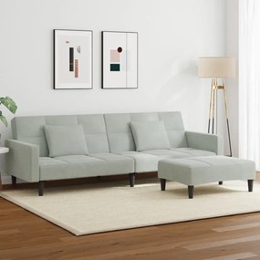 vidaXL Canapea extensibilă cu taburet, 2 locuri, gri deschis, catifea