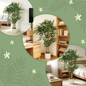 HOMCOM Plantă Artificială Banian 120 cm, cu Trunchi din Lemn Masiv și Ghiveci pentru Interior, Verde | Aosom Romania