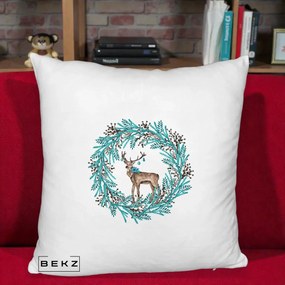 Perna Decorativa Coroana Turcoaz cu Ren, 40x40 cm, Alb Pufos, Husa Detasabila, Perna Inclusa, BEKZ®