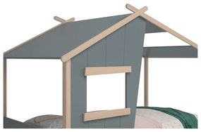 Pat pentru copii verde prăfuit de tip casă din lemn de pin cu somieră 90x190 cm Luba – Marckeric