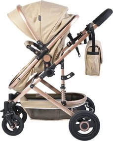 Carucior nou nascuti 2 in 1 NOVOKIDS™ Ciarra Gold PRO , Cu geanta bebe, Cadru Aluminiu , Amortizoare, Roti din cauciuc plin AVE, Landou, Modul sport,