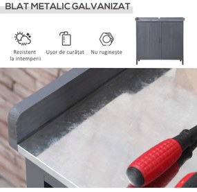 Outsunny Dulap pentru Exterior din Lemn de Brad cu Blat de Lucru din Metal Zincat si 2 Rafturi pentru Scule, 98x48x95.5 cm, Gri | Aosom Romania