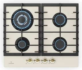 Klarstein Victoria 4 Zonen, plită pe gaz, 4 arzătoare, sticlă ceramică, alb fildeș