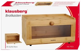 Cutie pentru paine Klausberg KB 7923, 35.5 cm, Fereastra acrilica, Bambus, Maro