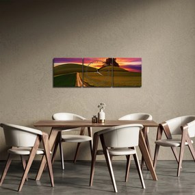 Tablou câmpului cu apus de soare (cu ceas) (90x30 cm)