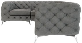 Colțar gri cu tapițerie din catifea (cu colț pe partea stângă/în formă de ”L”) Chelsea – Ropez