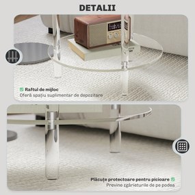 HOMCOM Măsuță Joasă Rotundă cu 2 Niveluri pentru Interior, Măsuță de Cafea din Acrilic, Ø40x50 cm, Transparentă | Aosom Romania