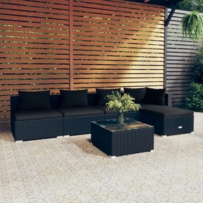 3101632 vidaXL Set mobilier de grădină cu perne, 6 piese, negru, poliratan