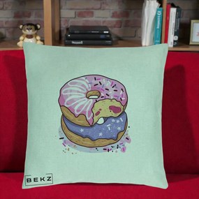 Perna Decorativa Donuts Roz si Mov, 40x40 cm, Verde Menta, Husa Detasabila, Perna Inclusa, BEKZ®