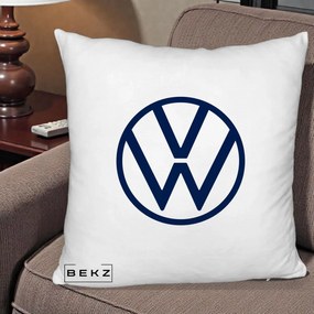 Perna Personalizata cu emblema Volkswagen, 40x40 cm, Alb Pufos, Husa Detasabila, Perna Inclusa, BEKZ®