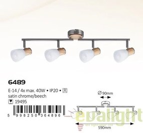 Lustra, Plafoniera cu 4 spoturi, finisaj crom/fag, Gavin 6489 RX