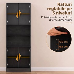 HOMCOM Cămară de bucătărie 170 cm, dulap cu raft reglabil, negru aspect lemn | Aosom Romania