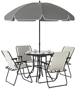 Outsunny Set de Mobilier de Grădină din 6 Piese cu Umbrelă de Soare,  Masă și Scaune Pliante, Ф80x70 cm, Alb Crem | Aosom Romania