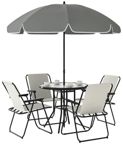 Outsunny Set de Mobilier de Grădină din 6 Piese cu Umbrelă de Soare,  Masă și Scaune Pliante, Ф80x70 cm, Alb Crem | Aosom Romania