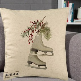 Perna Decorativa Patine cu Ramuri de Brad si Afine, 40x40 cm, Bej, Husa Detasabila, Perna Inclusa, BEKZ®