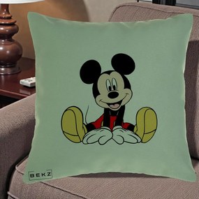 Perna Personalizata Mickey Mouse Relaxat, 40x40 cm, Verde, Husa Detasabila, Perna Inclusa, BEKZ®