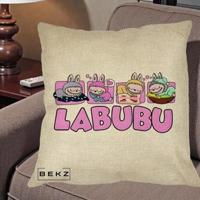 Perna Personalizata Labubu Sleeping Quad, 40x40 cm, Crem, Husa Detasabila, Perna Inclusa, BEKZ®