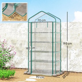 Outsunny Seră de grădină din PVC cu 5 rafturi, mini-seră de balcon, cadru din oțel, ușă cu fermoar, 90x49x193cm, transparent | Aosom Romania