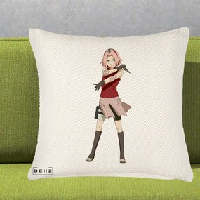 Perna Personalizata Naruto Sakura Haruno Portret, 40x40 cm, Crem Reliefat, Husa Detasabila, Perna Inclusa, BEKZ®