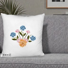 Perna Decorativa Buchet Primavara Acuarela, 40x40 cm, Alb Pufos, Husa Detasabila, Perna Inclusa, BEKZ®