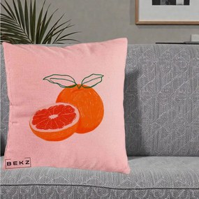 Perna Decorativa Grepfrut Citrus, 40x40 cm, Roz, Husa Detasabila, Perna Inclusa, BEKZ®