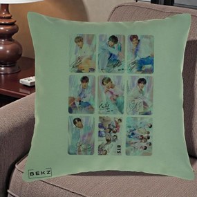 Perna Personalizata K-pop BTS Colaj 9 Fotografii Autografe Individual, 40x40 cm, Verde, Husa Detasabila, Perna Inclusa, BEKZ®