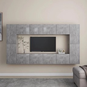 Set de dulapuri TV, 8 piese, gri beton, PAL 1, Gri beton, 80 x 30 x 30 cm