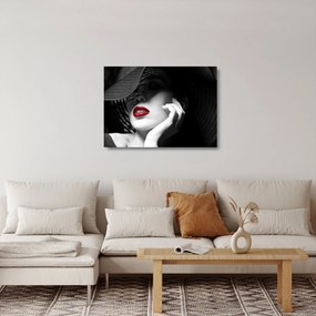 Tablou pe sticlă - Femeie cu pălărie (70x50 cm)