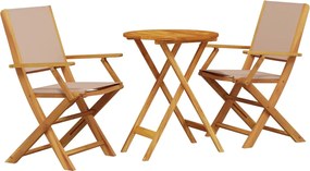 vidaXL Set mobilier bistro, 3 piese, textil taupe/lemn masiv