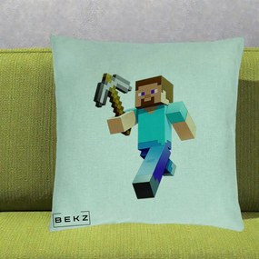 Perna Personalizata Minecraft Steve cu Tarnacop, 40x40 cm, Verde Menta, Husa Detasabila, Perna Inclusa, BEKZ®