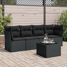 3249074 vidaXL Set mobilier de grădină cu perne, 5 piese, negru, poliratan