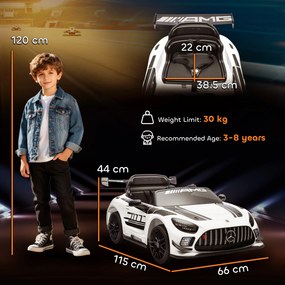 AIYAPLAY Mașinuță Electrică pentru Copii 3-8 Ani Mercedes-AMG 12V cu Telecomandă, Lumini LED, Roți de Transport, Alb | Aosom Romania