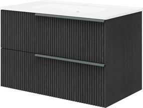 Set dulap baza suspendat negru mat si lavoar Savini Due Sidney 80 cm