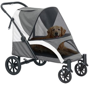 PawHut Carucior pentru câini, Carucior pliabil pentru câini mari, Carucior pentru animale de companie cu 4 roți, Liniile de siguranță, Frâne, Gri întunecat | Aosom Romania