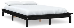 820585 vidaXL Cadru de pat dublu, negru, 135x190 cm, lemn masiv de pin