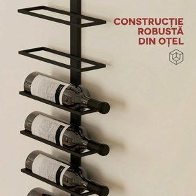 HOMCOM Suport pentru Sticle de Vin cu Montare pe Perete, 27x10x116 cm, Negru | Aosom Romania