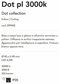 Spot LED aplicat tavan Dot pl 3000k negru