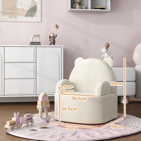 AIYAPLAY Fotoliu pentru copii, formă de ursuleț, Teddyfleece moale, până la 3 ani, 52x48x59 cm, Bej | Aosom Romania