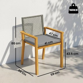 Outsunny Scaune de grădină set 2 buc. Lemn de acacia certificat FSC Stivuibile Scaune din lemn cu spătar din rattan Perne detașabile Cotiere | Aosom Romania