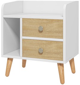HOMCOM Noptieră cu 2 sertare mari, 1 raft deschis și picioare înalte din pin, design nordic, 43x30x49 cm | Aosom Romania
