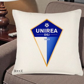 Perna Personalizata Unirea Dej 1921 Fotbal, 40x40 cm, Crem Reliefat, Husa Detasabila, Perna Inclusa, BEKZ®