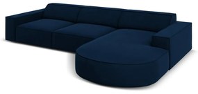 Colțar albastru cu tapițerie din catifea (cu șezlong pe partea dreaptă) Jodie - Micadoni Home