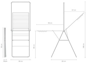 Uscator de rufe Brabantia Hangon 1004170, 25 m, 8 umerase, Blocare pentru copii, Tija suplimentara, Alb