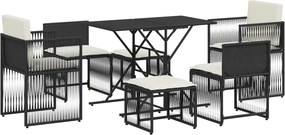 vidaXL Set mobilier de grădină cu perne, 7 piese, negru, poliratan